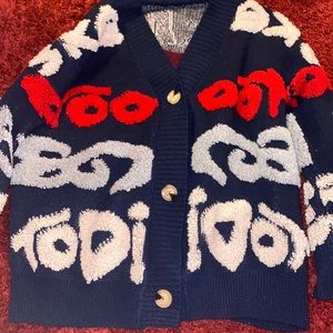 Carpet lettered, button through cardigan